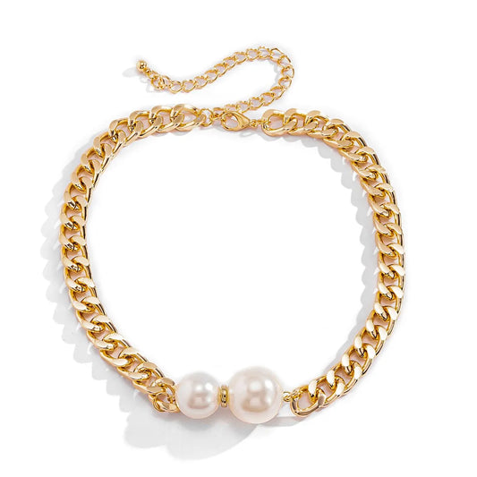 Luckacco Vintage Punk Cuban Chains Necklaces Women Gothic Imitation-Pearl Pendant Necklace Girl Chokers Fashion Accessories Jewellery
