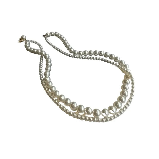 Luckacco Stacked Wearing Double-layered Pearl Necklace Women's Simple Design Clavicle Chains Elegant Short Choker Jewelry for Party