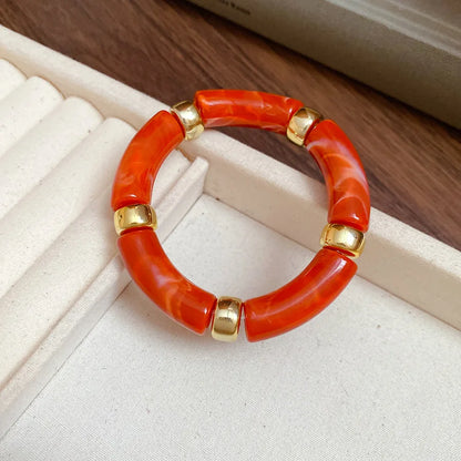 Luckacco Splicing Bamboo Tube Acrylic Smudging Bangles for Women Men Fashion Geometric Elastic Bracelets Bangles Jewelry Couple Gifts F