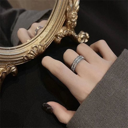 Luckacco Luxury Rose Gold Double Rowed Square Zircon Stainless Steel Ring Women's Romantic Engagement Wedding Party Jewelry Women Gift