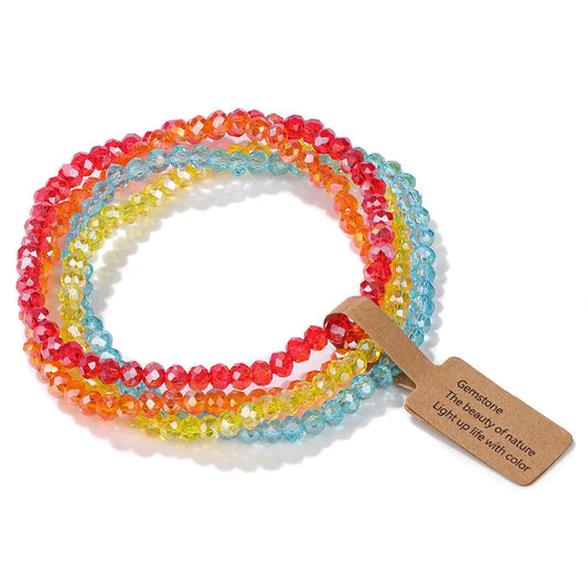 Luckacco Handmade Women Crystal Beaded Bracelet Set 3x4mm Round Glass Beads Stretch Bracelets Female Girls Boho Bangles Jewelry Gift