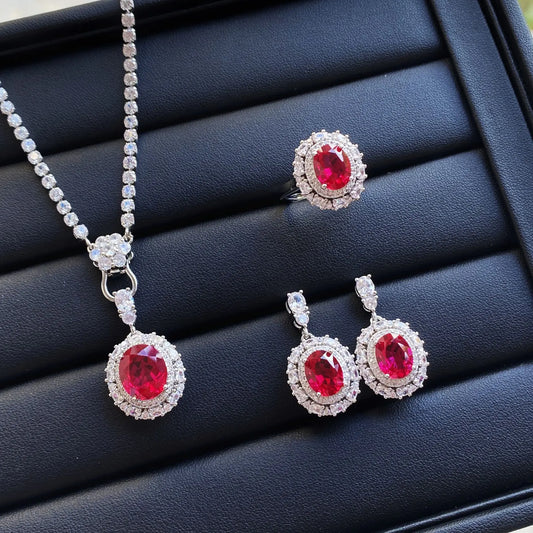 Luckacco Valuable Lab Jade Diamond Jewelry set 925 Sterling Silver Engagement Wedding Rings Earrings Necklace For Women Bridal Party Gift