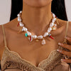 Luckacco ZAA Baroque Pearl Chain Necklace Shell Conch Heart Pendant Necklace for Women Bohemian Beach Vacation Neck Accessories