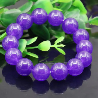 Luckacco 14mm Natural Round Purple Crystal Amethyst Bracelet Jade Chalcedony Jasper Stone Women Girl DIY Hand Made Elastic Jewelry Making