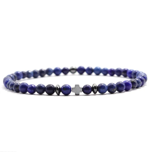 Luckacco New Fashion Cross Bracelet For Men 4mm Small Beads Strand Braslet Natural Red Howlite Lava Stone Braclet Hematite Healing Joias