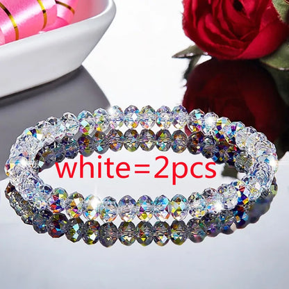 Luckacco New Artificial Austria Crystal Bracelet Fashion Shiny Stone Beads Elasticity Rope Strand Bracelets for Women Jewelry