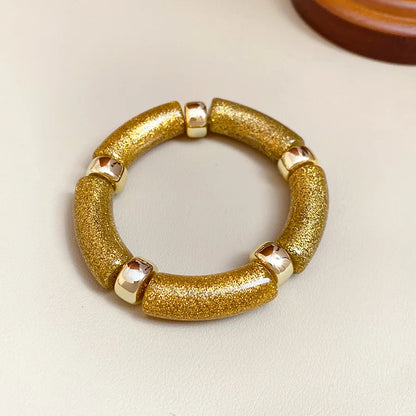 Luckacco Splicing Bamboo Tube Acrylic Smudging Bangles for Women Men Fashion Geometric Elastic Bracelets Bangles Jewelry Couple Gifts F