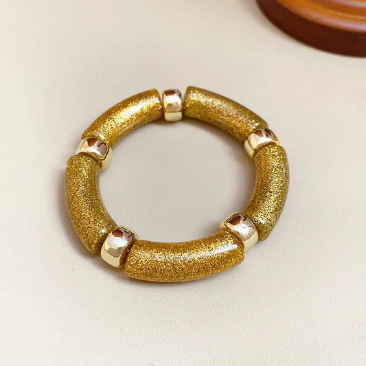 Luckacco Splicing Bamboo Tube Acrylic Smudging Bangles for Women Men Fashion Geometric Elastic Bracelets Bangles Jewelry Couple Gifts F