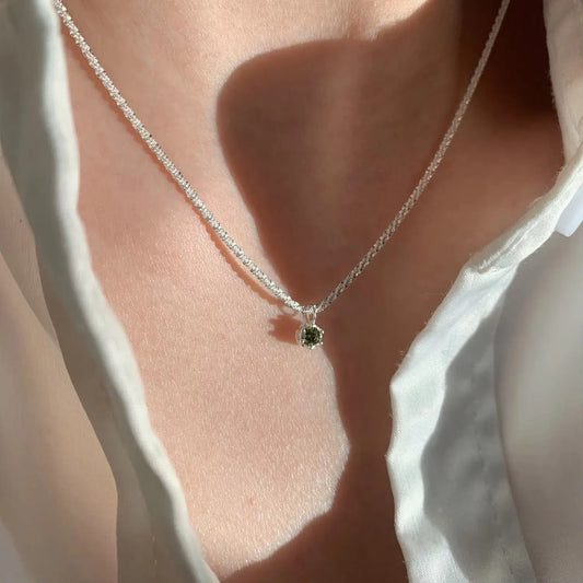 Luckacco PANJBJ 925 Sterling Silver Moonstone Necklace for Women Girl Individuality Geometric Simple Jewelry Birthday Gift