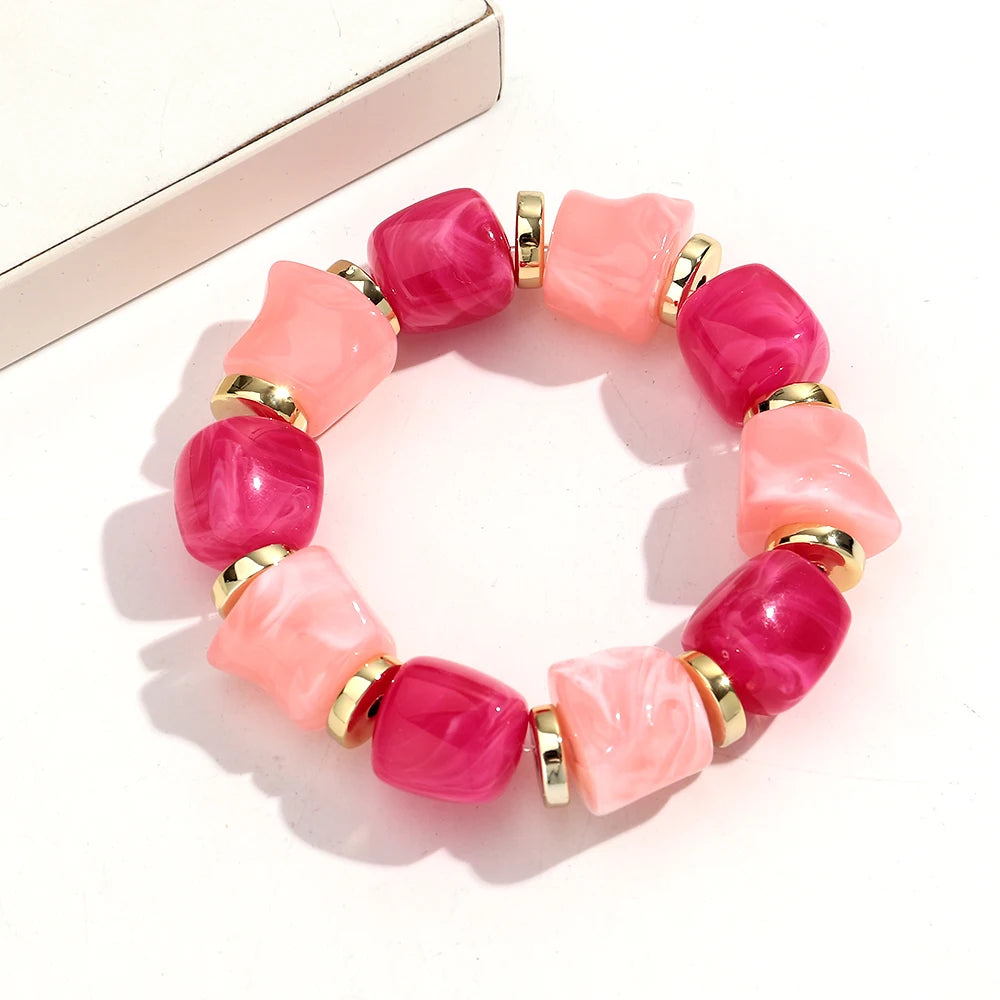 luckacco new acrylic irregular geometric handmade elastic bracelet for woman man colorful beaded statement bracelets unique jewelry gift