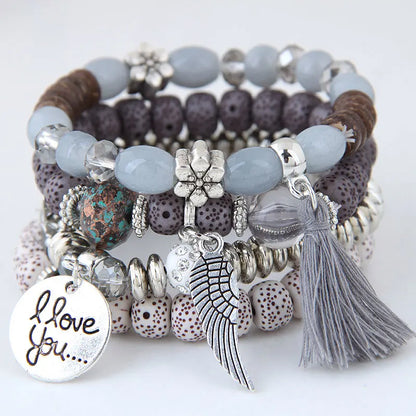 Luckacco Bohemian Charm Beads Wrap Bracelets & Bangles for Women Boho Flower Leaf Tassel Bracelet Multilayer Bracelet Femme 2024 New