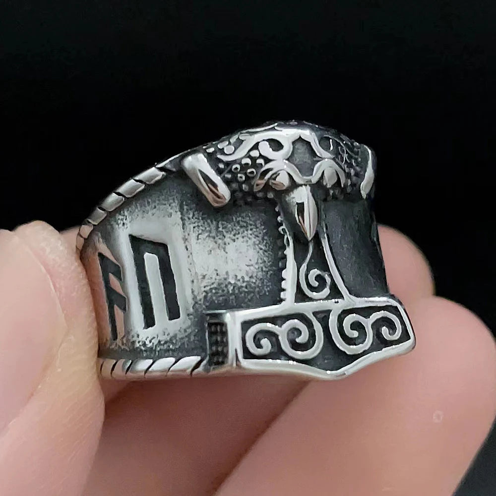 luckacco vintage nordic viking ring stainless steel men ethnic belief odin compass valknut tree of life ring amulet jewelry