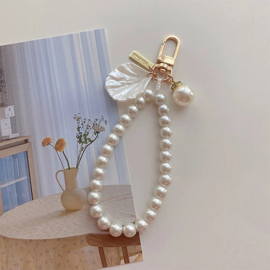 Luckacco picks Cute Pearl Keychain for Women Girls Shiny Pearl Bead Shell Phone Bag Backpack Charm Accessory Car Key Key Chain Pendant