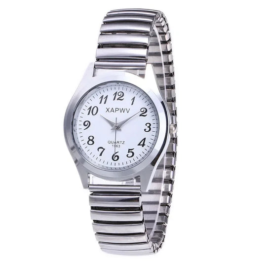 Luckacco Classic Vintage Business Couple Women Men Elastic Gold Sliver Quartz Watch Tide Lovers Couple Bracelet Watches Party Office Gift