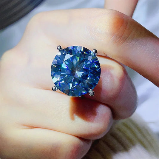 Luckacco Solitaire Huge 20Ct Blue Moissanite Diamond Ring 925 Sterling Silver Party Wedding Band Rings for Women Men Engagement Jewelry