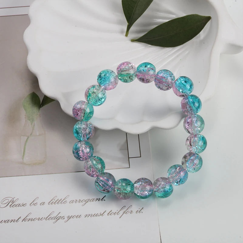 luckacco shinning crystal beads elastic bracelet korean style colorful crystal glass beaded bracelet bangles for women