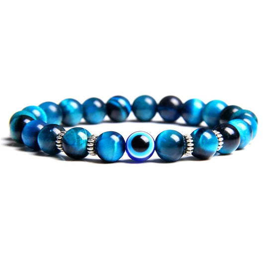 Luckacco Lucky Evil Eye Beads Bracelet Natural Stone Lava Hematite Bracelet Set Multilayer Bracelets Women Men Handmade Elastic Jewelry