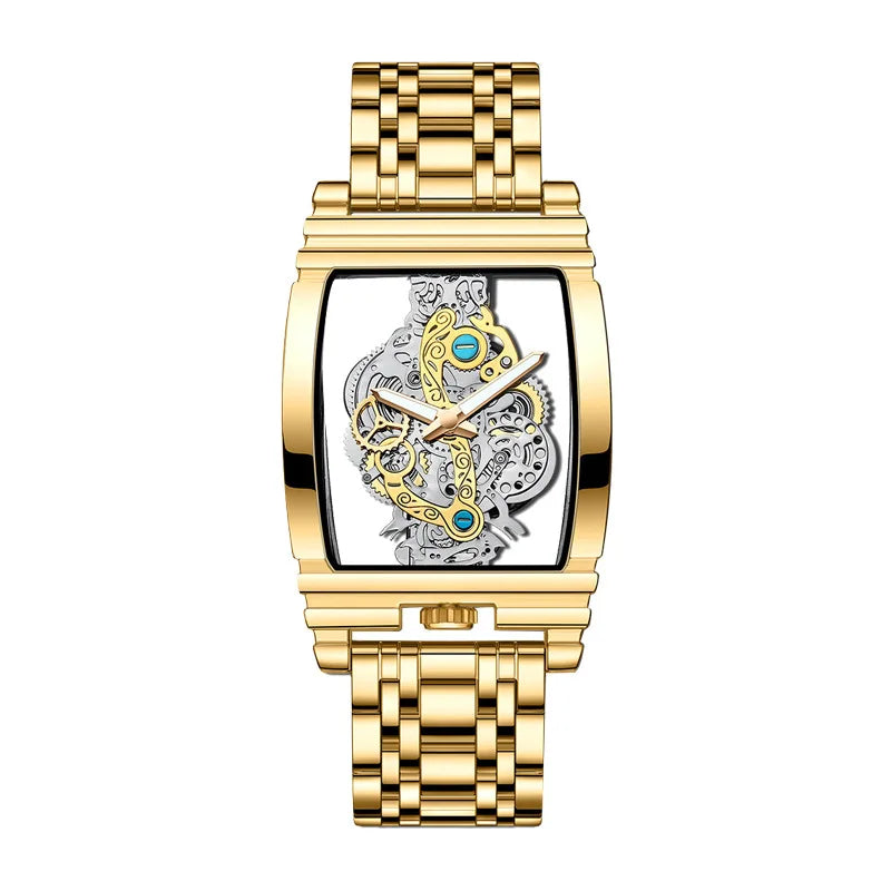 luckacco uthai l44 men's watch fashion hollow carved large dial barrel waterproof clock steel band male's business quartz watches