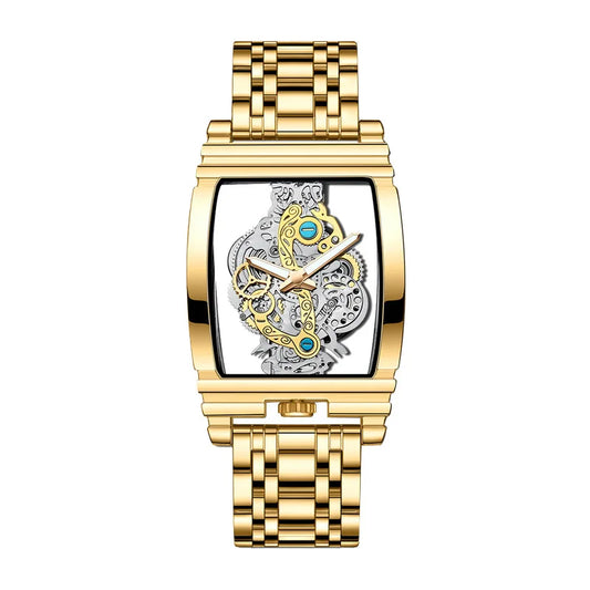 Luckacco UTHAI L44 Men's Watch Fashion Hollow Carved Large Dial Barrel Waterproof Clock Steel Band Male's Business Quartz Watches