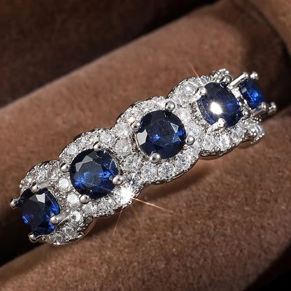 Luckacco picksClassic Blue Cubic Zirconia Round Copper Rings For Women Girls Silver Color Metal Crystal Fingers Accessories Jewelry Gifts