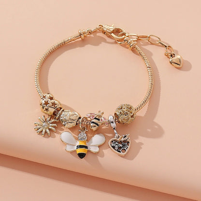 Luckacco 1PC Fashion Multi Element Accessories Drip Oil Rose Love Little Swan Pan Family Bracelet Jewelry Daily Dressing Party Gift -7633