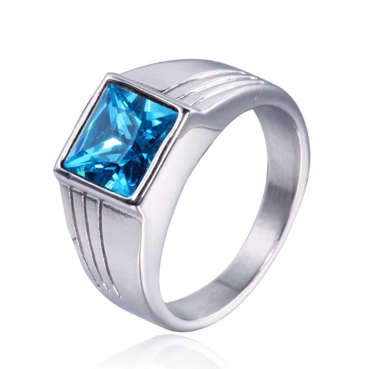 Luckacco Non-fading High Quality Big Stone Rings for Men Women Punk Hip Hop 316L Stainless Steel Ring Fashion Jewelry Gifts