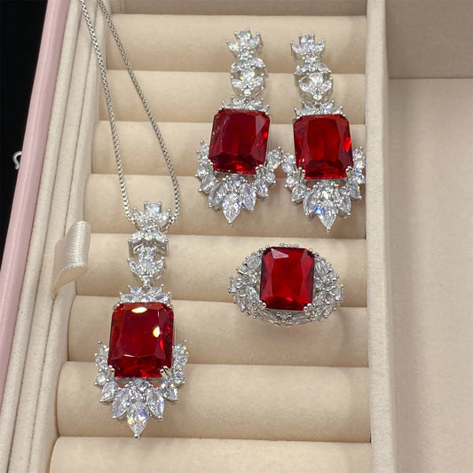 Luckacco Valuable Lab Jade Diamond Jewelry set 925 Sterling Silver Engagement Wedding Rings Earrings Necklace For Women Bridal Party Gift
