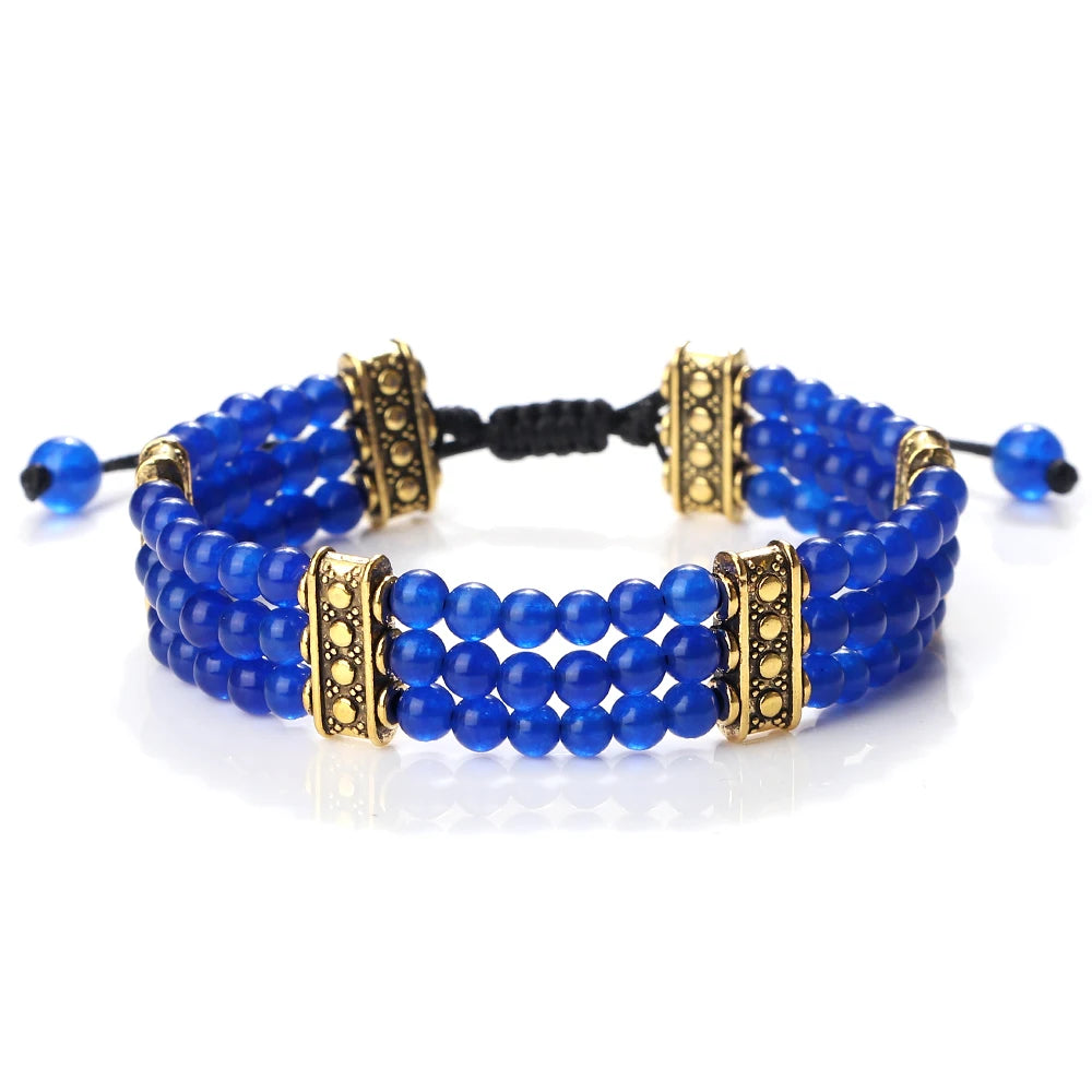 luckacco natural stone beads bracelet 4mm malachite black lava yoga energy hot couple for women men jewelry braided rope knot bangle gift