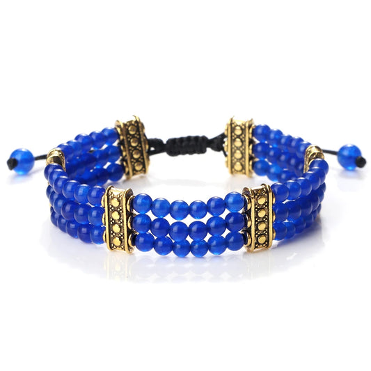 Luckacco Natural Stone Beads Bracelet 4mm Malachite Black Lava Yoga Energy Hot Couple For Women Men Jewelry Braided Rope Knot Bangle Gift