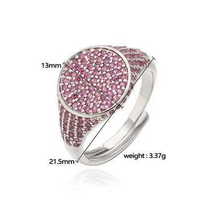 Luckacco HECHENG,13×22MM Copper Electroplated 18K Gold Multi-colour Zirconia Ring Unisex Couple Adjustable Luxury Jewellery 1 Piece