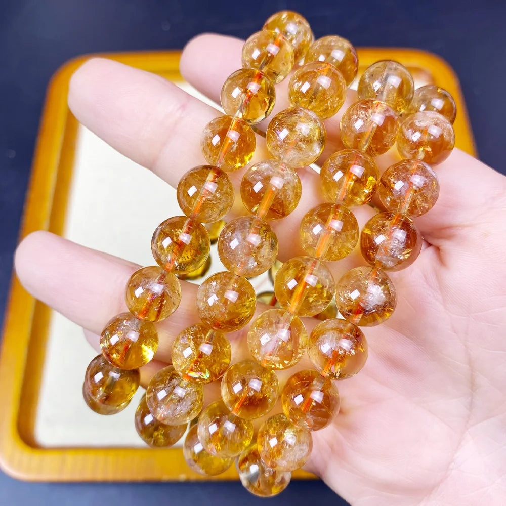 luckacco natural citrine quartz bracelet for wealth luck-reiki healing chakra balancing unisex yellow crystal beads jewelry for men women