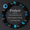 Luckacco Triple Protection Bracelet, Blue Tigers Eye Black Bile Obsidian Evil Eye Beaded Bracelet, Handmade Stretch Beaded Bracelets