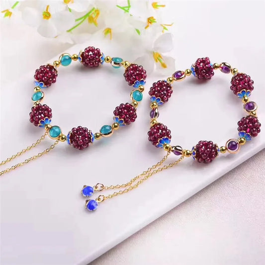 Luckacco Ethnic Cute Natural Garnet Strand Bracelets Multicolor Hand-Knitted Pomegranate Crystal Charming Bracelet Fine Jewelry For Women