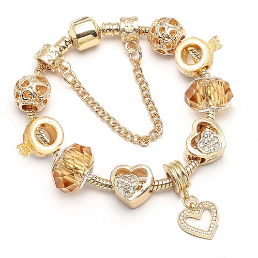 Luckacco TOGORY 2024 Authentic Gold Color Bees Dangles Charm Bracelet White Crystal Beads Fine Bracelet For Women Kids Birthday Gifts