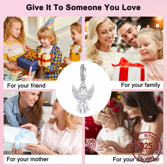 Luckacco 925 Sterling Silver Guardian Angel Wing Religion Peace Pendant Charm Fit Original Charms Bracelets Women DIY Jewelry Gift