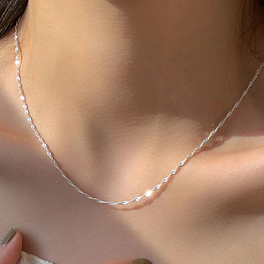 Luckacco 50cm 925 Sterling Silver Sparkling Water Wave Chains Necklace Smooth Choker Simple Women For Girls Wedding Gift Fine Jewelry