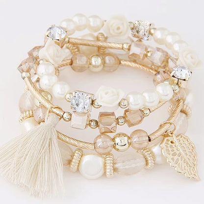 Luckacco Bohemian Charm Beads Wrap Bracelets & Bangles for Women Boho Flower Leaf Tassel Bracelet Multilayer Bracelet Femme 2024 New