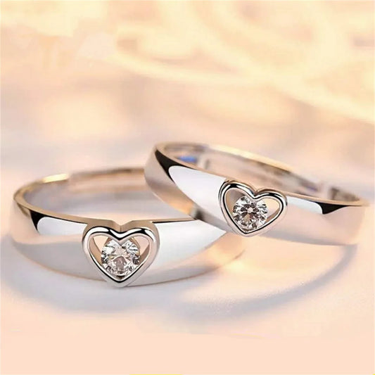 Luckacco 2Pcs Silver Color Luxury Zircon Crown Cross Couple Rings For Lovers Forever Endless Love Wedding Bands Ring Valentines Day Gifts