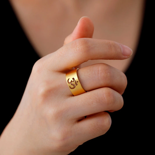 Luckacco Lemegeton Buddhist Indian Yoga Om Women's Logo Ring Men's Charm Stainless Steel Ultra Natural Jewelry Party Gift
