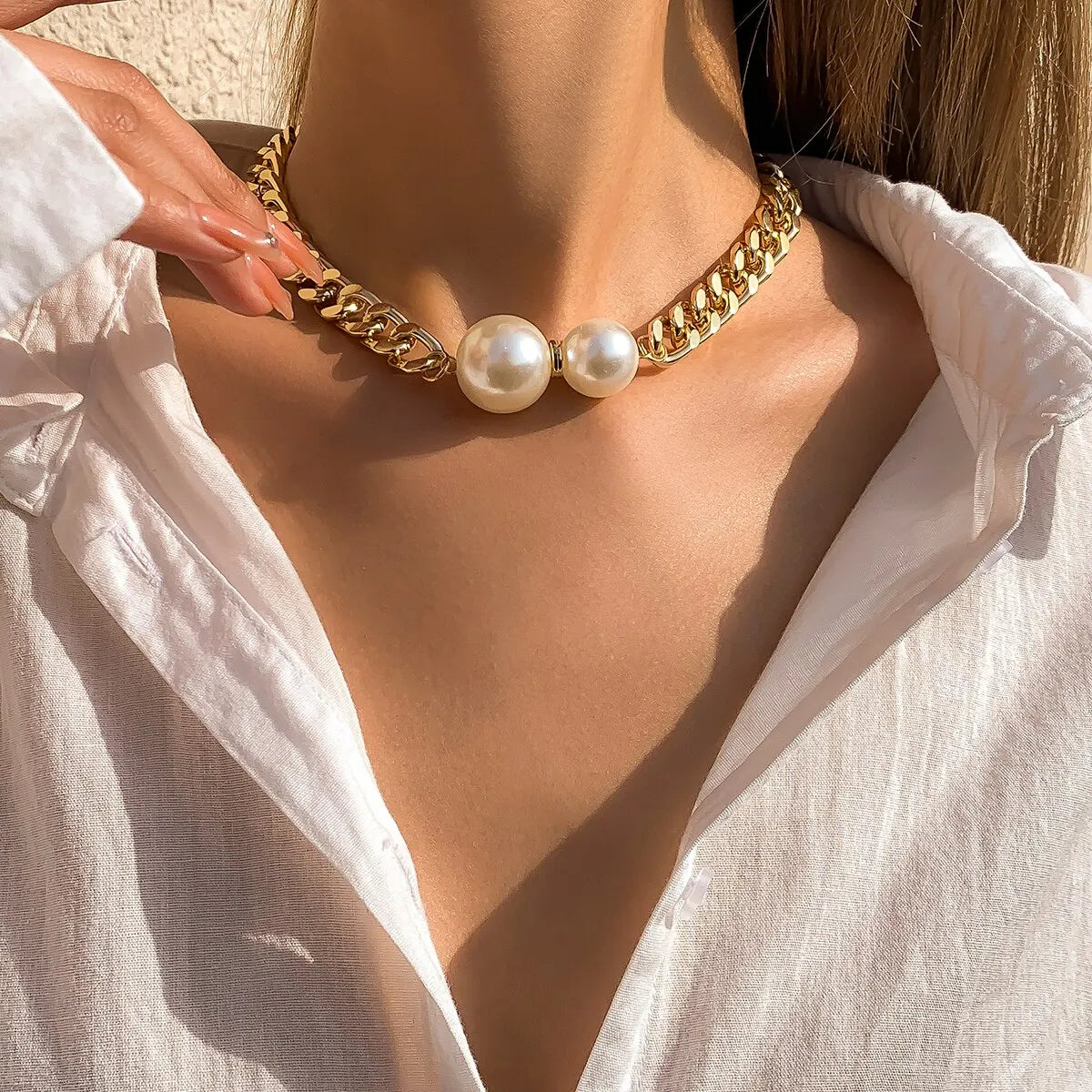 luckacco vintage punk cuban chains necklaces women gothic imitation-pearl pendant necklace girl chokers fashion accessories jewellery