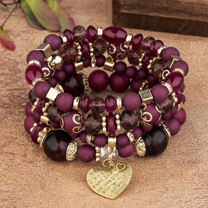 Luckacco New Acrylic Beads Chain Bracelet Set For Women Tree Of Life Charm Elastic Bangle Female Bohemian Jewelry Accessories