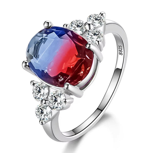 Luckacco 925 Sterling Silver Rings for Woman Luxury Blue Crystal Female Cubic Zirconia Women Sterling 925 Silver Colorful Zircon Ring