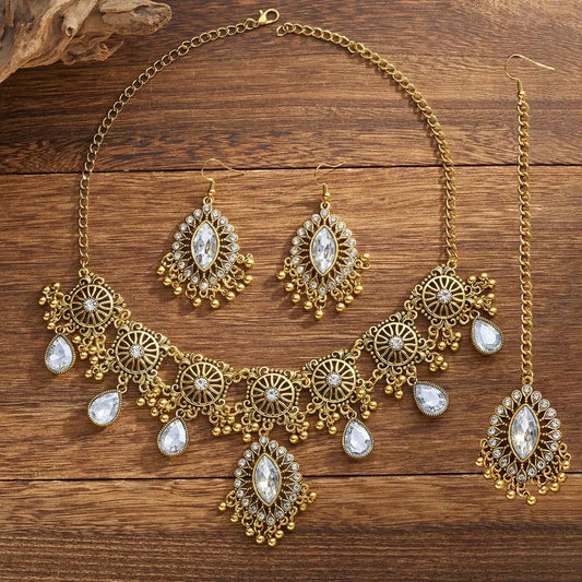 Luckacco Pendentif goutte d'eau, ensemble de bijoux à pampilles ajourées, Style ethnique ajouré pour femmes, ensemble de bijoux Vintage exagéré