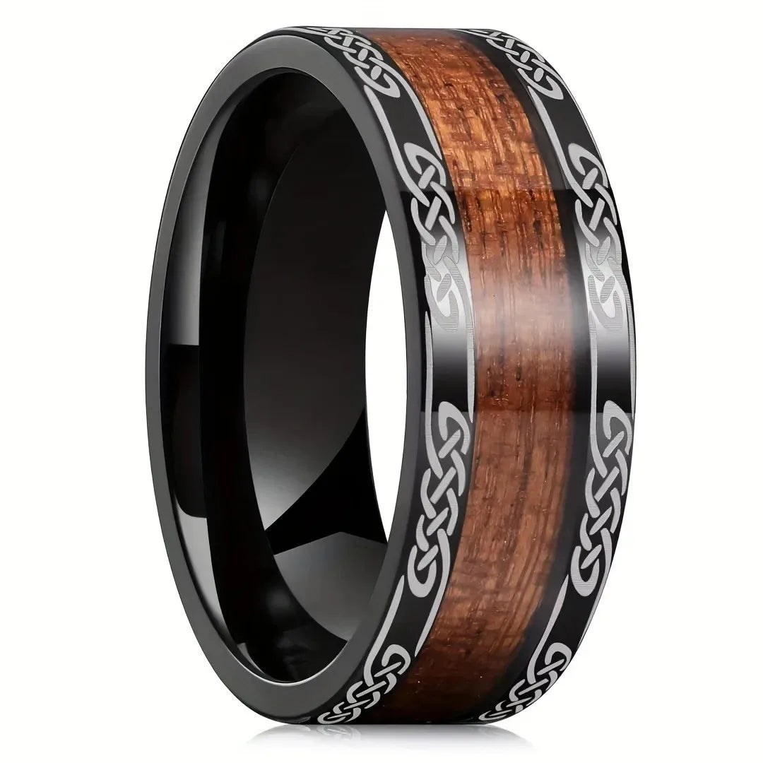 luckacco fashion 8mm men stainless steel rings inlay meteorite abalone shell rings for men women wedding engagement band jewelry gift