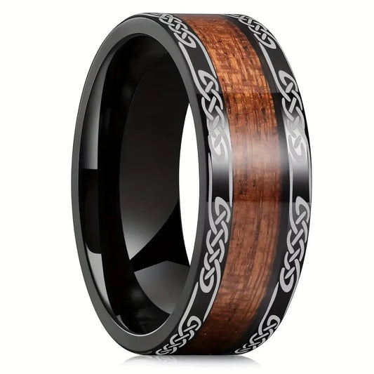 Luckacco Fashion 8mm Men Stainless Steel Rings Inlay Meteorite Abalone Shell Rings For Men Women Wedding Engagement Band Jewelry Gift