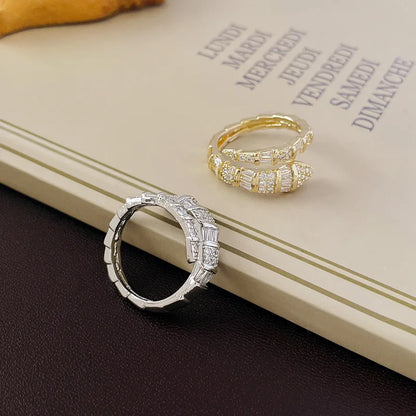 Luckacco 2025 New in Snake Bone Open Ring for Women Shiny Cubic Zirconia Copper Rings Couple Funny Party Jewelry Gifts