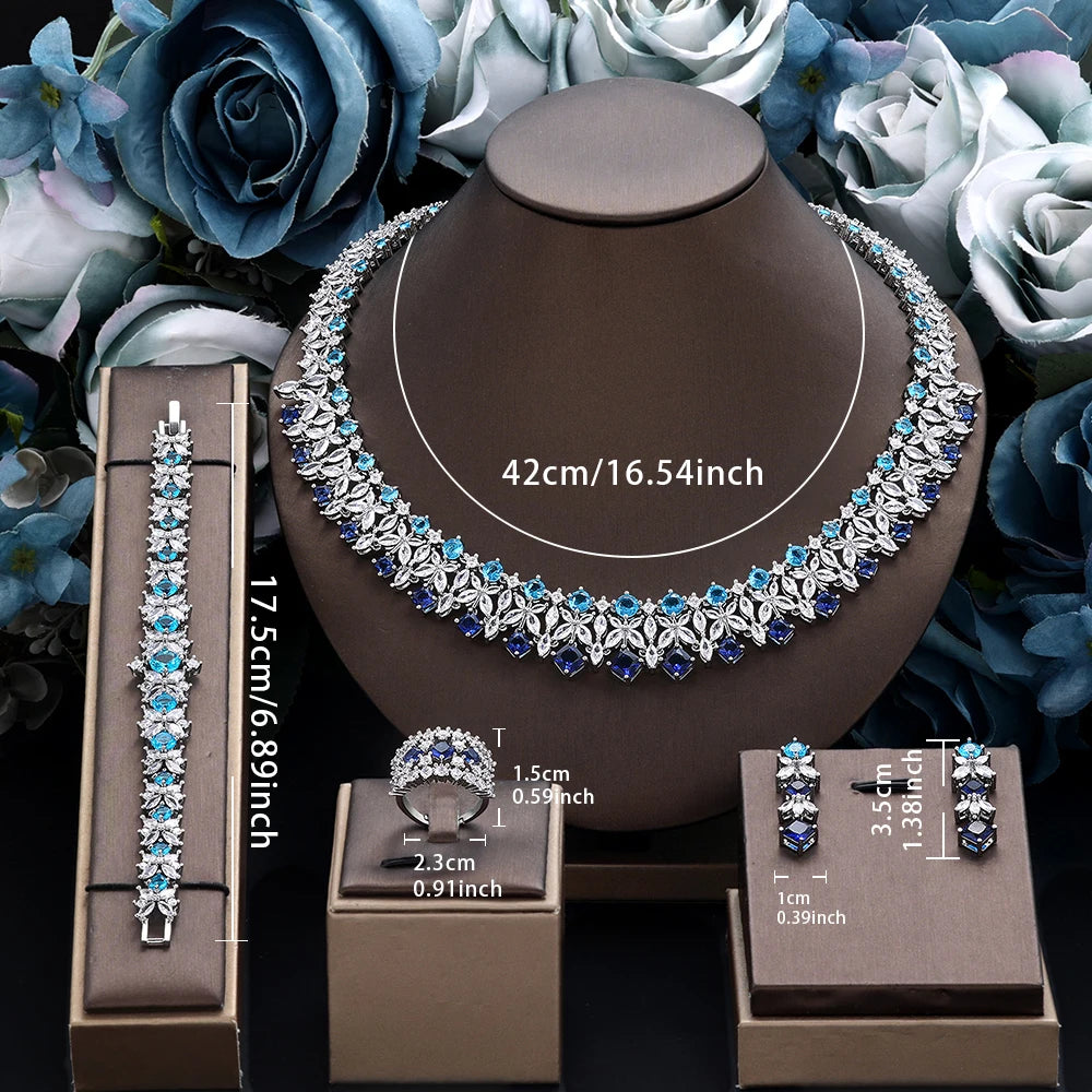 luckacco 2025 new 4-piece ring cubic zirconia bridal wedding jewelry set, dubai nigeria crystal wedding jewelry set