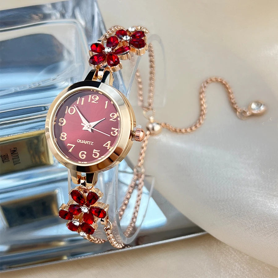luckacco live burst new diamond set flowers color diamond simple fashion pull bracelet watch women's watch