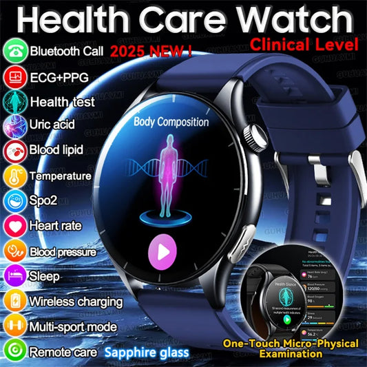 Luckacco 2025 New Health Analysis ECG+PPG Smart Watch Body Fat Uric Acid Blood Pressure Heart Rate Tracker NFC Smartwatch For Android IOS