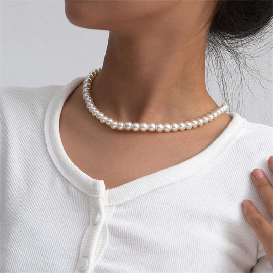 Luckacco Classic Elegant White Pearl Chokers Necklace For Women Men Wedding Banquet Necklaces Vintage Beads Handmade Jewelry Party Gift